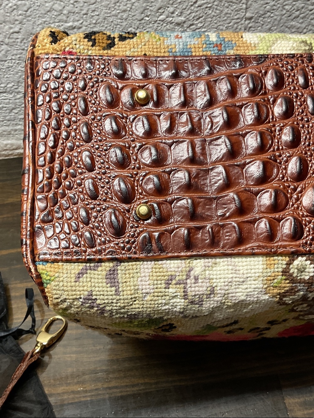 Clever Carriage Company Needlepoint Large Satchel Cheetah Roses Handbag Purse - Picture 10 of 14